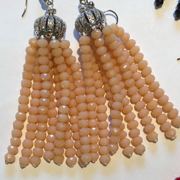 Peach/Silver Crystal Tassel Earrings (Han… - Picture 2 of 15